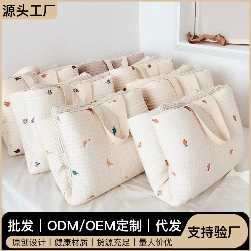 婴儿床褥子纯棉刺绣透气可机洗儿童睡觉午睡床垫折叠便携宝宝褥子