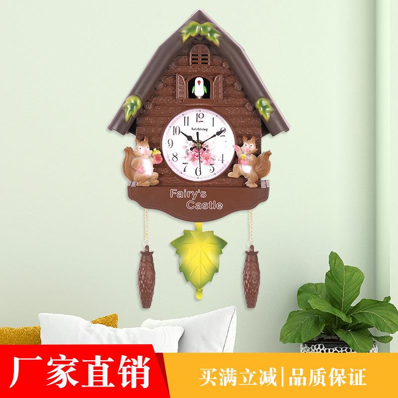 欧式布谷鸟挂钟儿童卧室整点报时时钟家用客厅装饰复古挂墙咕咕钟