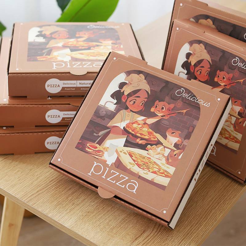 新品热销镀铝膜披萨盒比萨打包外卖包装三层瓦楞铝箔加厚78910寸