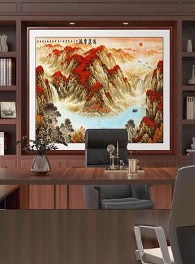 山水画办公室挂画老板办公桌壁柜背景画靠山图风水壁画装饰画