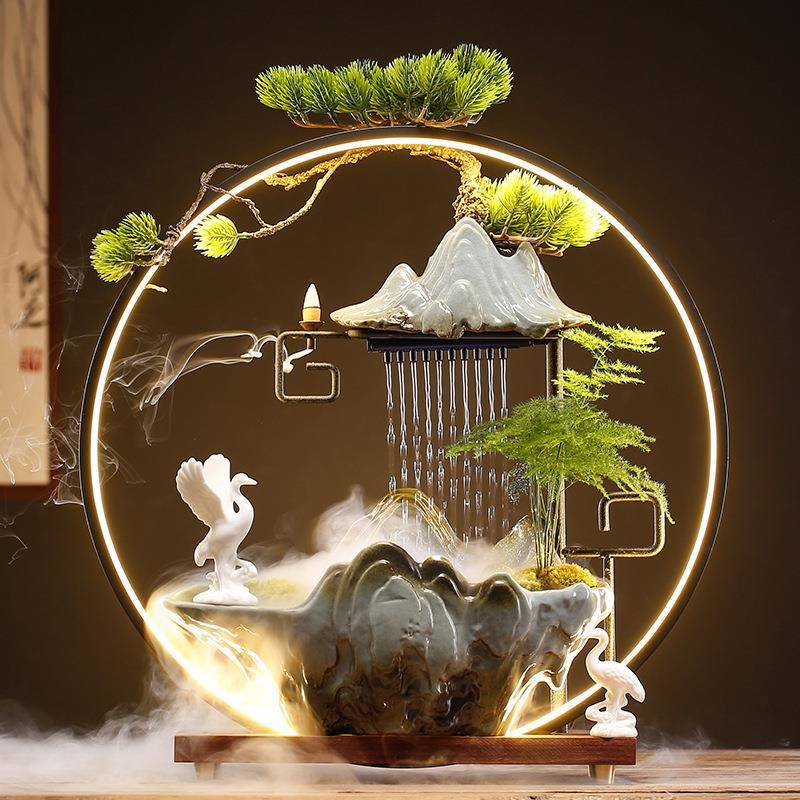 流水开业假山加湿器新中式喷泉雨幕雨帘招财客厅办公室创意摆件
