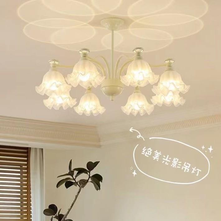 法式复古花朵网红氛围玻璃客厅大气餐厅灯书房卧室灯具奶油风吊灯
