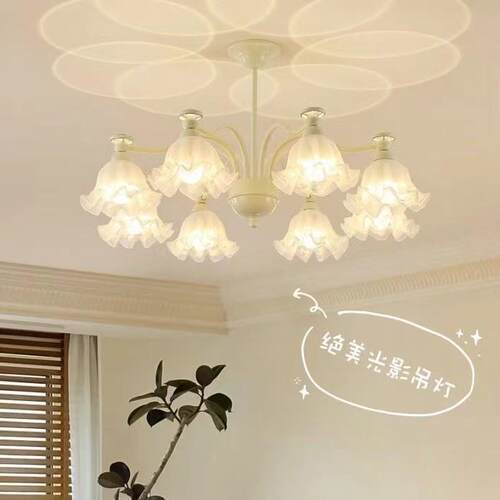 法式复古花朵网红氛围玻璃客厅大气餐厅灯书房卧室灯具奶油风吊灯