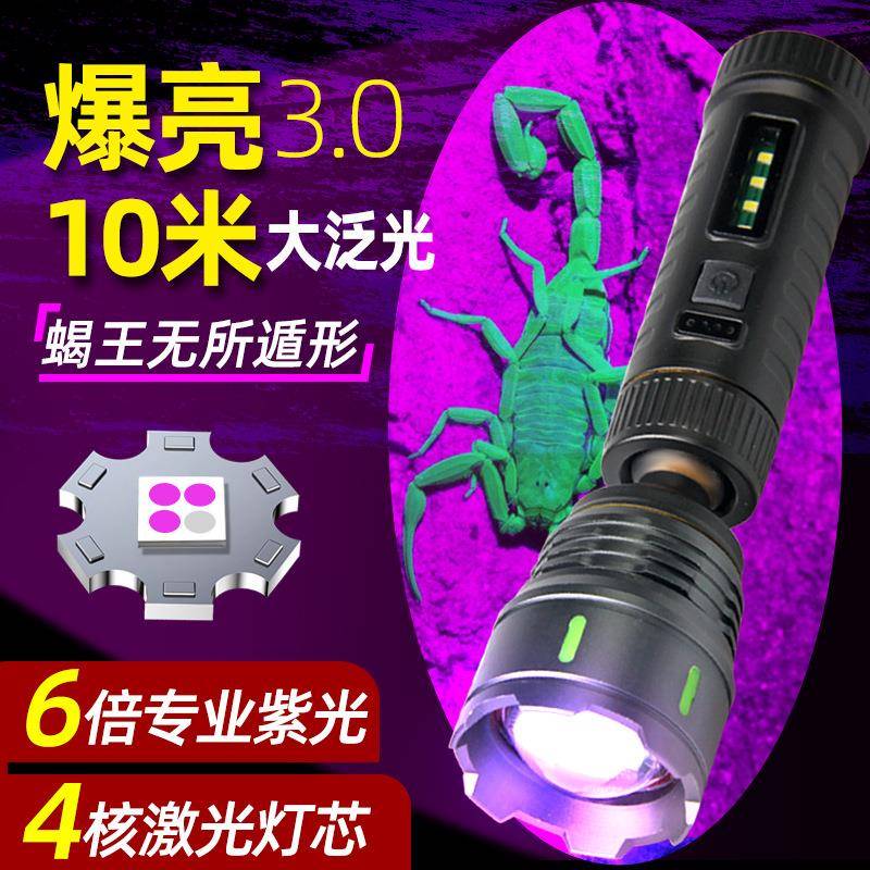 跨境大泛光爆亮紫光灯手电筒户外长续航强光蝎子灯照蝎子灯