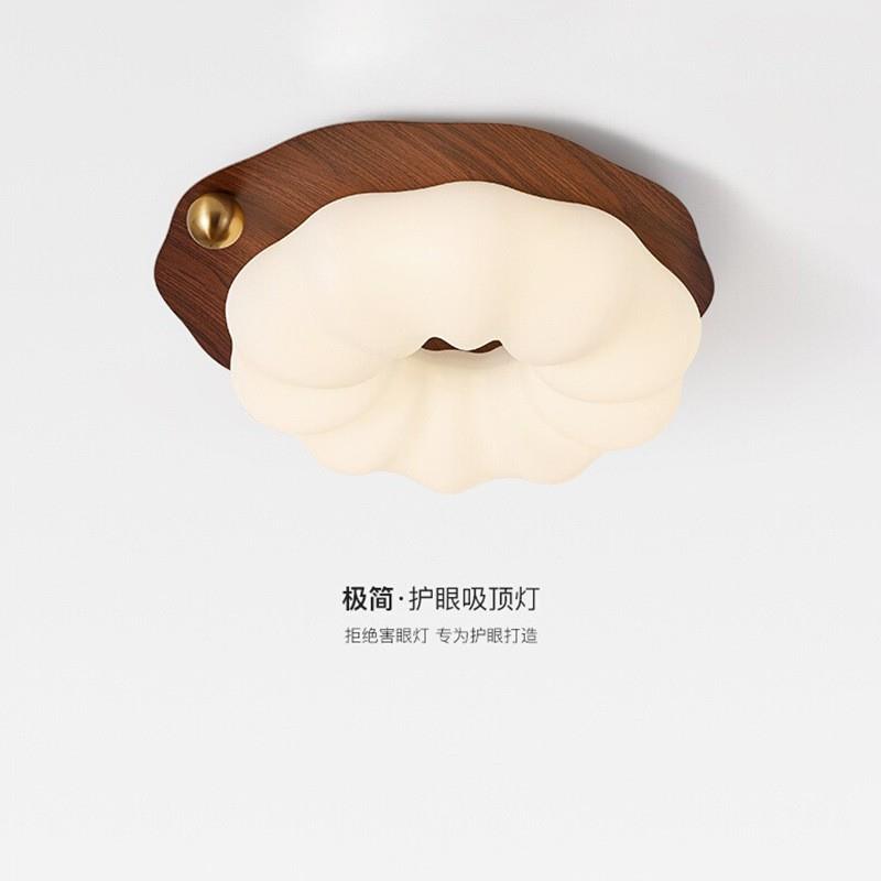 国风潮中古复古奶油风云朵吸顶灯胡桃色南瓜卧室灯全光谱护眼灯具