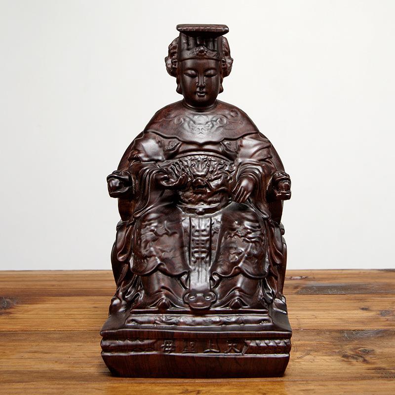 黑檀木雕海神妈祖摆件实木雕刻天上圣母海神娘娘雕像家居装饰雕塑