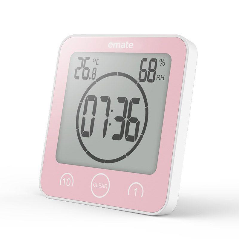 易美特触屏静音防水浴室电子挂钟防雾吸盘钟表石英挂表温度感应