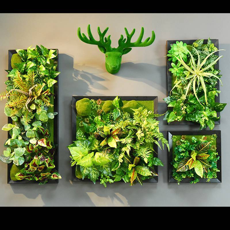 立体植物墙仿真多肉壁挂墙壁绿植墙面装饰假花相框公司工业风鹿头