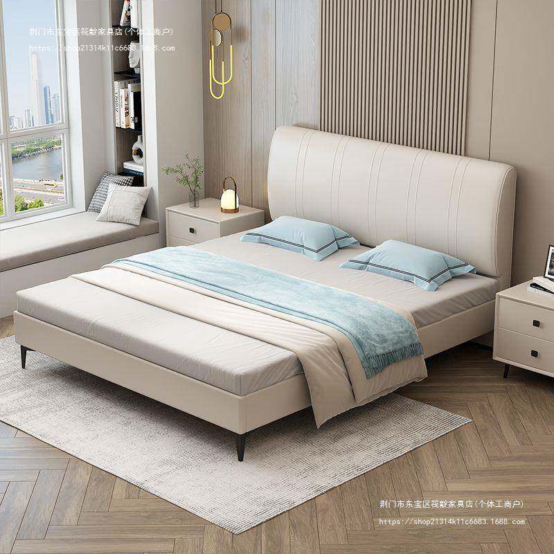 简约现代实木1.8米床实木主卧经济型双人床科技布软包家用单人床