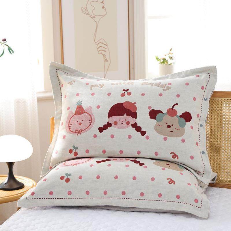 按扣纯棉纱布枕套一对装高档卡通防脱落枕芯内胆套加厚全棉枕头套