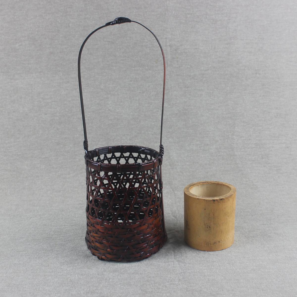 手工编织花篮 竹制插花器皿 茶道家用复古摆件工艺品竹制品竹篮子