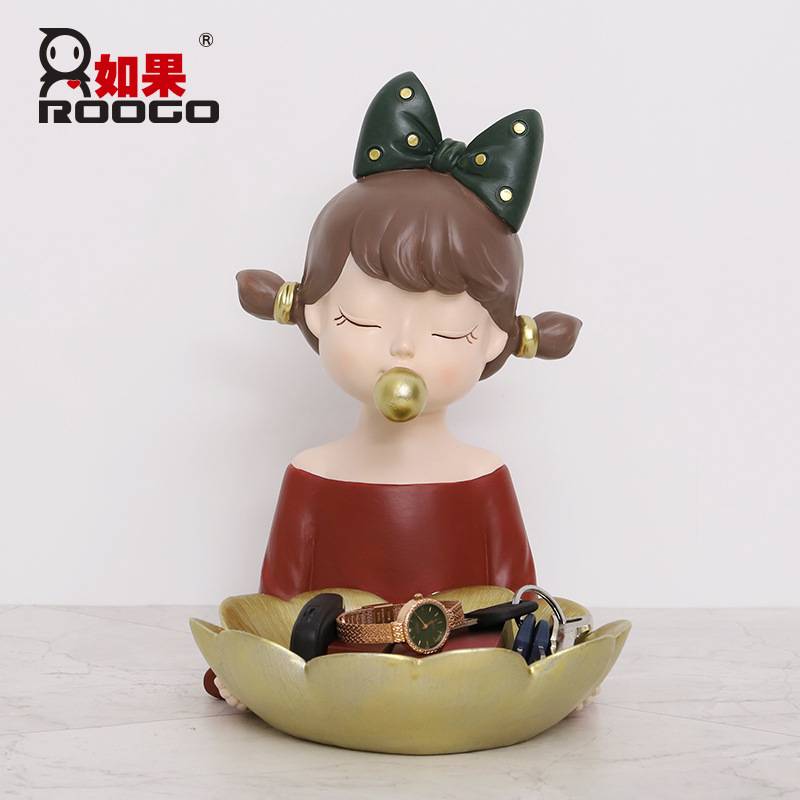 如果创意树脂工艺品客厅茶几桌面果盘泡泡女孩家居装饰钥匙收纳盘