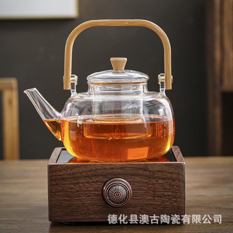 整套实木电陶围炉茶具套组煮茶炉耐高温蒸玻璃茶壶非电磁炉茶家用