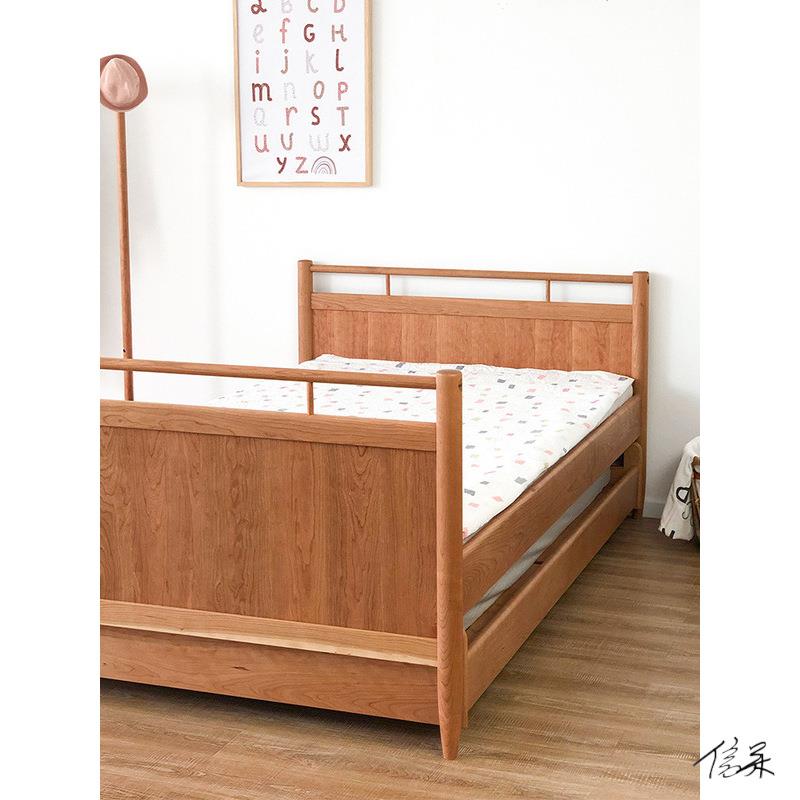 樱桃木伸缩儿童床上下铺伸缩子母床无漆简约黑胡桃胡桃木母子拼色