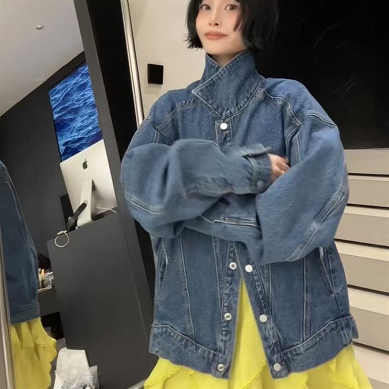 【现货】牛仔外套女2025春季新款减龄中长款牛仔衣单排扣长袖上衣