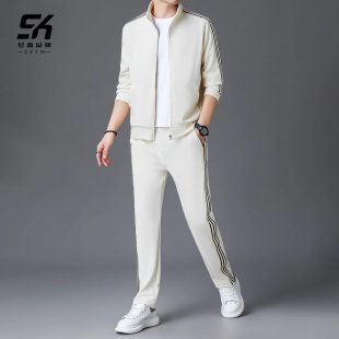 男2025春秋季 长裤 新款 外套搭配长袖 子两件套 立领开衫 休闲运动套装