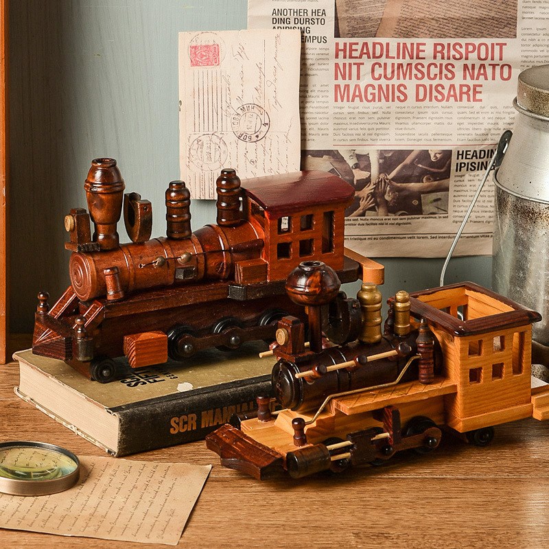欧式复古木质火车摆件o创意家居桌面火车模型装饰摆件男木质工艺