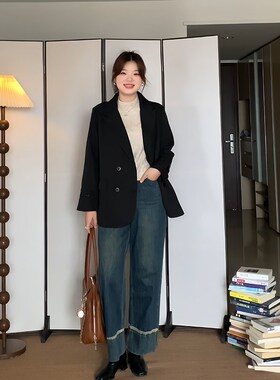 微胖的喵喵 大码mm秋季宽松显瘦气质通勤百搭西装外套上衣女 2086