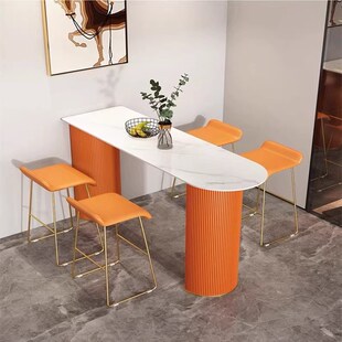 奶油风岩板吧台桌家用高脚桌客厅A靠墙水吧台小户型开放式厨房岛