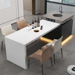 岩板岛台餐桌一体带水槽家用高级中E导台加餐桌开放式厨房倒台意