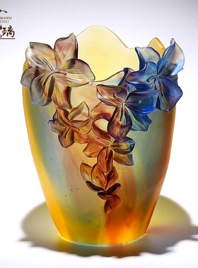 高档古法琉璃花瓶水晶q艺术品摆件客厅插花酒柜装饰新房子乔迁礼