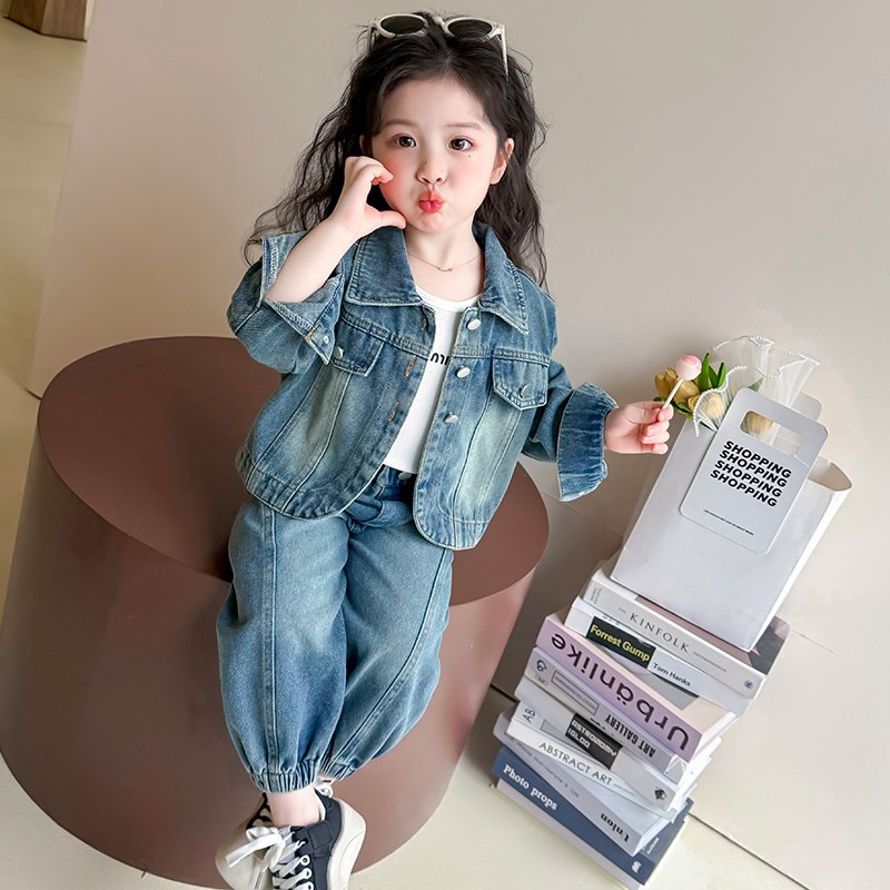 女童套装春装2025新款洋气儿童春秋小女孩牛仔外套裤子儿童两件套