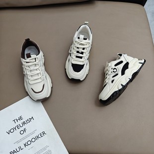 女鞋 百搭系带轻便真皮炸街增高休闲运动鞋 女2025年新款 厚底老爹鞋