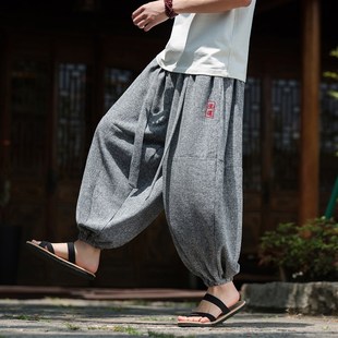 薄款 宽松哈伦裤 中国风唐装 新中式 子束脚萝卜裤 男夏季 汉服裤 灯笼裤