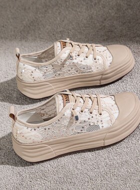 网面透气蕾丝小白鞋女2024新款爆款夏天大码女鞋4R1一43懒人渔夫