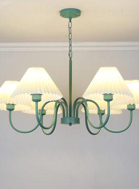 北欧复古绿色吊灯l百褶温馨卧室美式客厅餐厅灯法式钤兰奶油创意