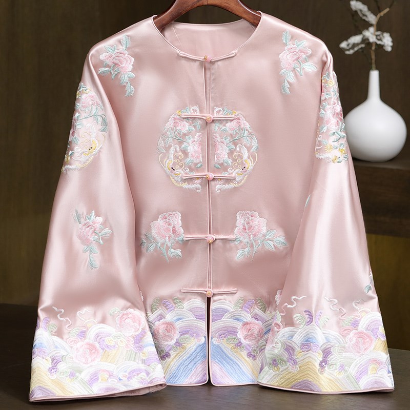 新中式国风女装2025新款早春时尚年轻款上衣刺绣醋酸改良汉服外套