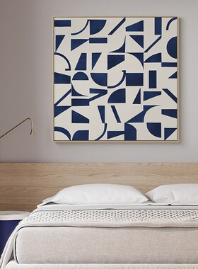 客厅简约b几何挂画餐厅方形壁画现代大幅装饰画北欧抽象蓝色艺术