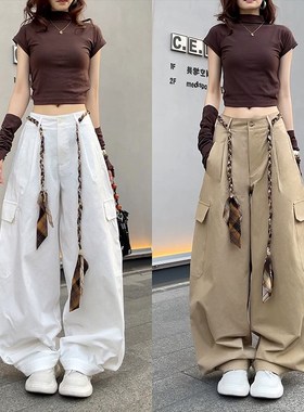 35526复古设计工装休闲裤女2025年夏季新款A版型阔腿高街百搭长裤