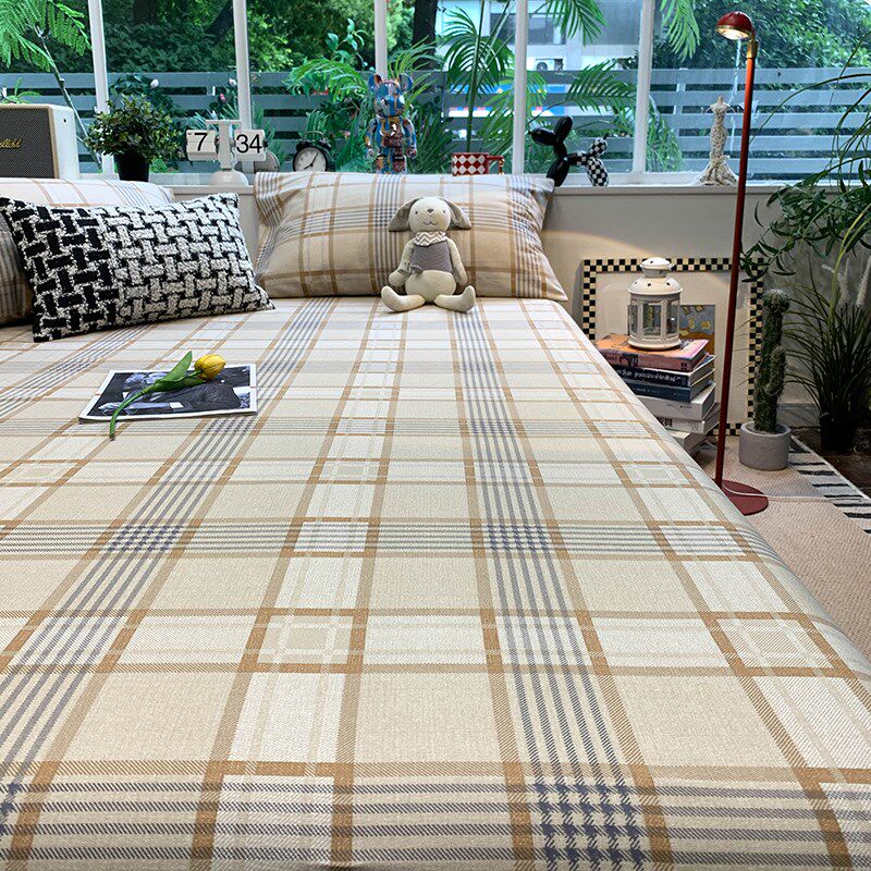 夏季老粗布纯棉床单单件100全棉麻凉席格子空调席三件套单人宿舍