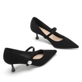 大码 女31323 单鞋 41一43真皮黑色高跟鞋 女细跟职业工作不累脚O小码