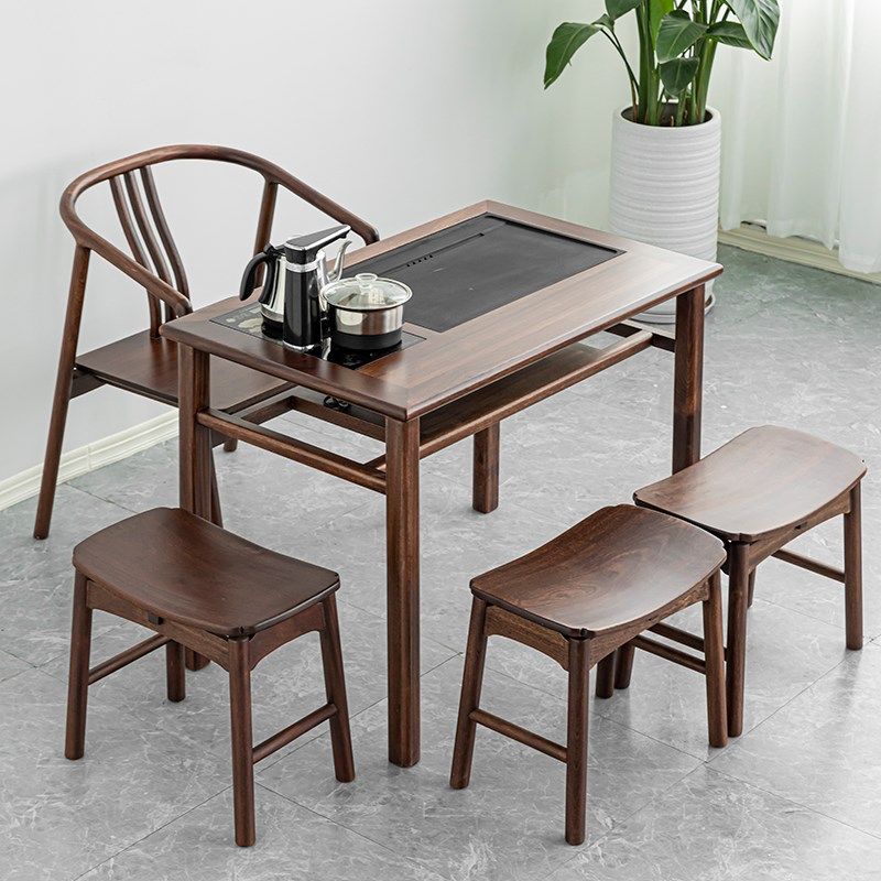 新中式乌檀木茶桌家用实木茶桌椅组合办公室禅意阳台功夫茶桌茶几