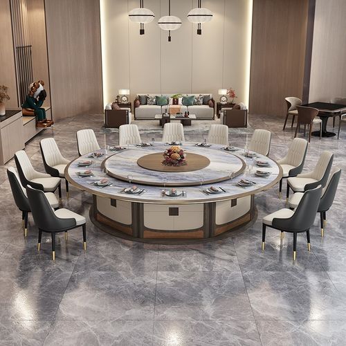 新中式酒店电动餐桌大圆桌旋转转盘16人20人饭店酒店包厢私人订制