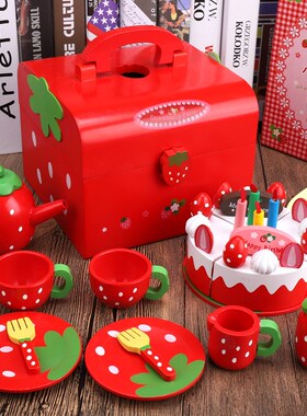 女孩红色经典g蛋糕生日礼物公主宝宝木质厨房披萨儿童过家家玩具