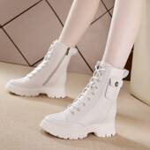 靴子马丁靴女秋冬2023年新款 加绒小个H子内增高英伦风厚底真皮米