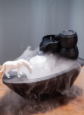 陶瓷流水器摆件中式喷泉装饰水景桌面招财客厅禅意玄关办公室鱼缸