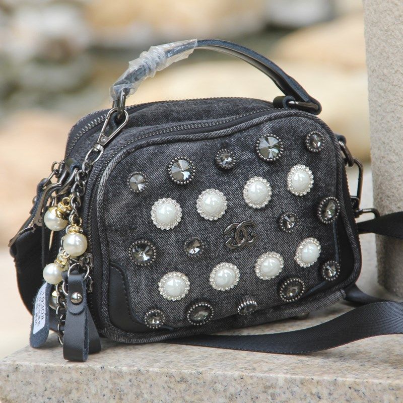 牛仔布女包 手提 单肩 斜挎包 小包 亮钻珍珠淑女包