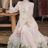 夏季 立领连衣裙 禅意茶人服日常可穿七分袖 新款 优雅旗袍长裙新中式