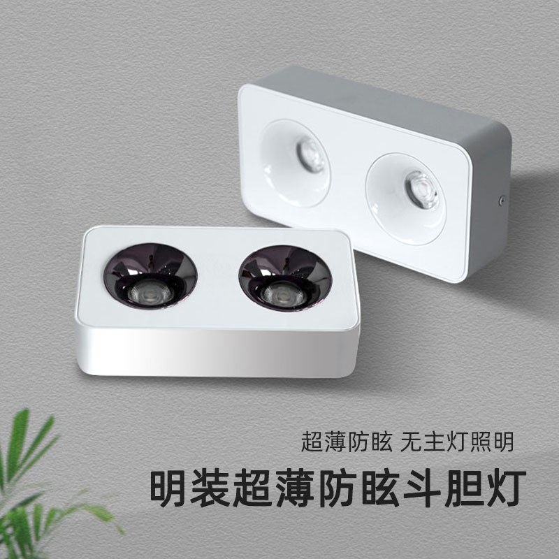 超薄明装防眩led斗胆射灯2X7W12W客厅卧室无主灯双头方形吸顶筒灯