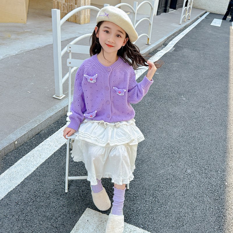 女童开衫2024新款春秋三只库洛米毛衣女宝宝中小童宽松百搭款式服图片