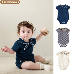 25春夏 A类匹马棉婴幼儿宝宝桃心领包屁衣爬服哈衣领结连体衣纯棉