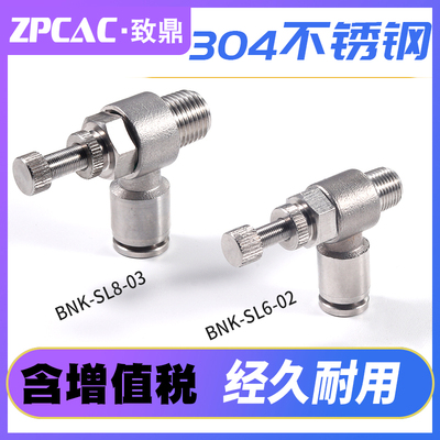 304不锈钢快插调速接头SL气管气缸节流阀6/8/10/12-01-02-03-4-M5