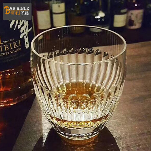 日式水晶威士忌杯ROCK杯刻花威士忌杯古典鸡尾酒杯波浪纹威士忌杯
