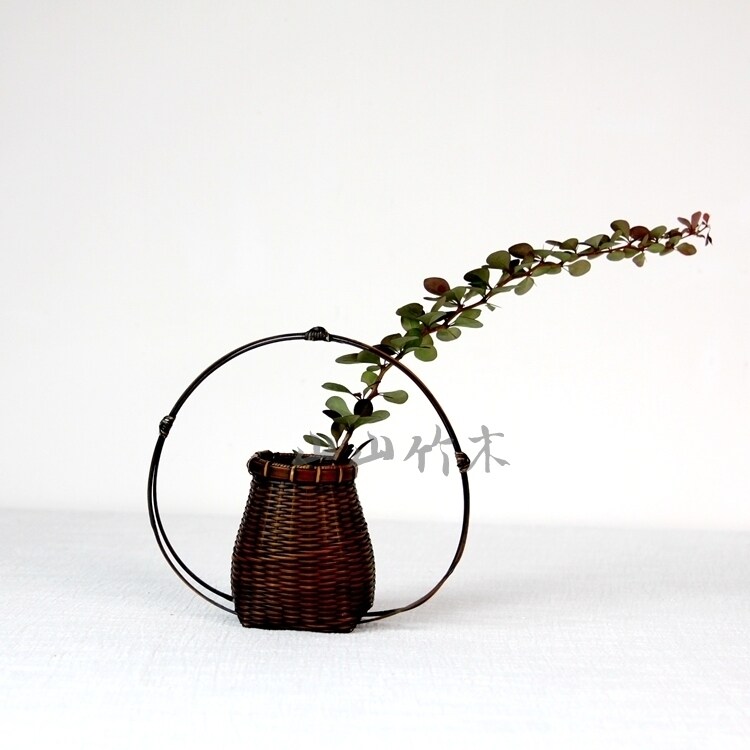 仿古花器竹编茶道插花花瓶古典摆件田园竹藤出口外贸日式山山竹木