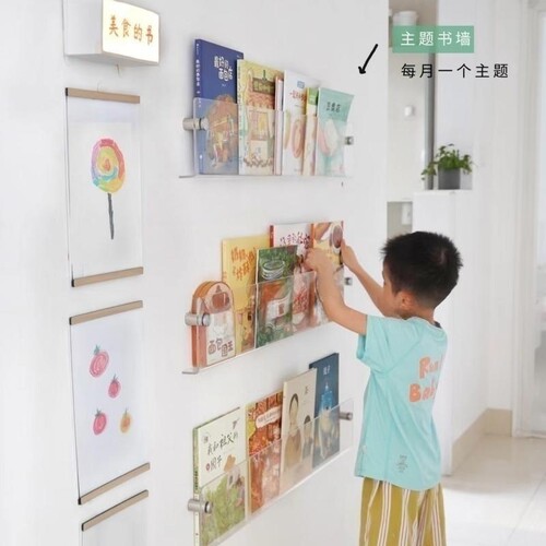 压克力书架透明壁挂儿童绘本墙上免打孔展示门后宝宝挂墙杂志收纳