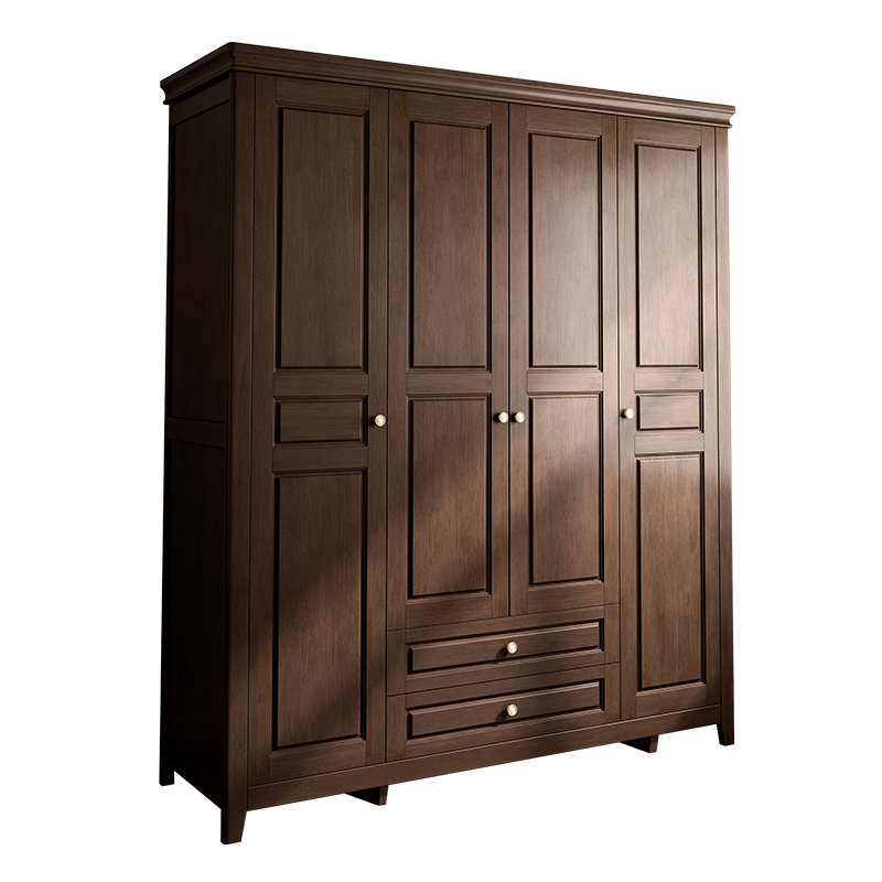 乡村美式衣柜实木4门复古现代简约四门大衣橱家用卧室家具经济型